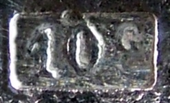 early mark for hollow ware and flat ware items produced using mtal extra-blanc (1885 - c.1900)