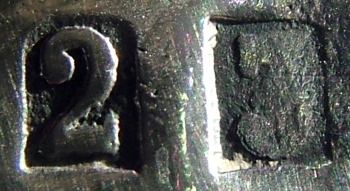 early mark for hollow ware and flat ware items produced using mtal extra-blanc (1885 - c.1900)