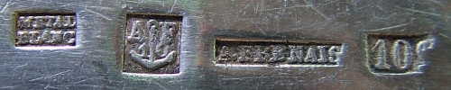 Marks for silver-plated ladles manufactured using mtal blanc (brass) as a base metal for silvering