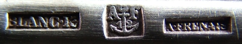 Marks for silver-plated ladles manufactured using mtal blanc (brass) as a base metal for silvering