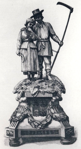 A silver figurine (trophy) 'The Mowers', issued by T. Werner around 1882