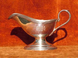 Wellner silver-plated small 12 cl gravy boat with the logo 'HSDG' (Hamburg South-America Steamship Joint-Stock Company), made circa 1920