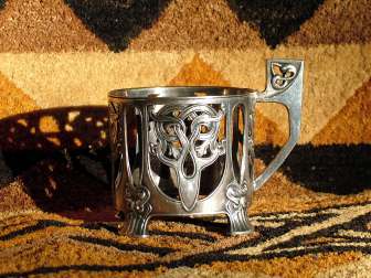 WMF Art Nouveau non-silvered tee glass holder marked by the second 'ostrich mark' (1909-1930)