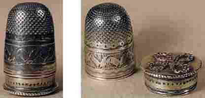 18c silver thimble with blue glass bottle and seal