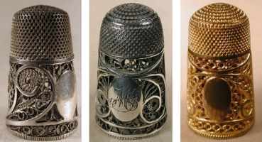 18c silver and 'Pinchbeck' partial filigree thimbles