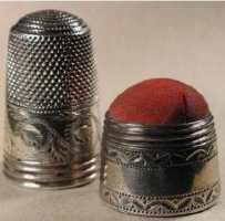 Silver, 'Regency', combined thimble and pincushion