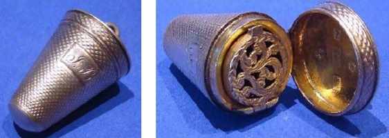 Victorian silver gilt thimble vinaigrette, made by Yapp & Woodward, Birmingham, 1845