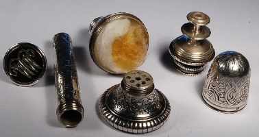 18c, six piece silver compendium, with French 'swan' import mark