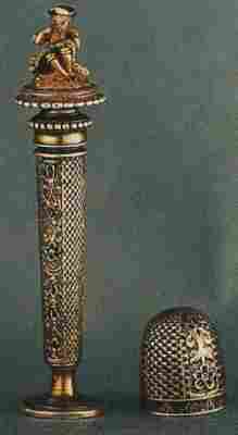 18c, silver gilt compendium with polychrome enamelled tailor