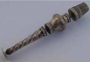 Modern German silver thimble on 18c silver compendium