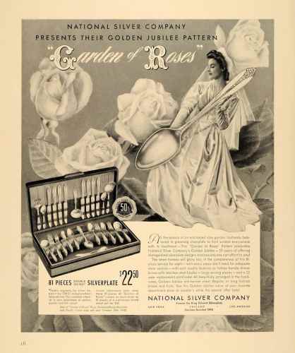 an 1940 advertisement of National Silver Company golden jubilee pattern 'Garden of Roses' 