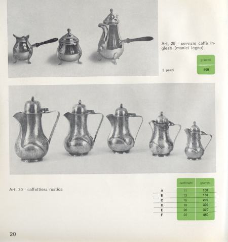 a page from 1972 catalog  of Fabbrica Argenteria Vicentina - Vicenza (Italy)
