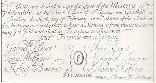 Invitation to the Goldsmiths' Service 1701