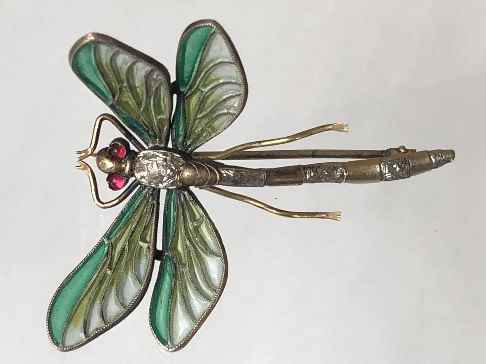 plique--jour Silver Dragonfly brooch