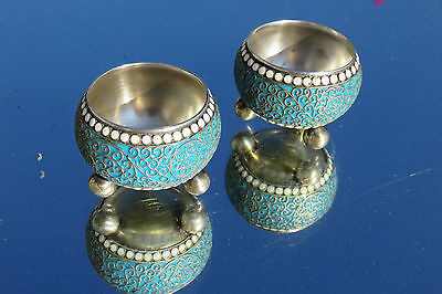 Antique Silver Cloisonn salt cellars: Russia 1893 by silversmith Gustav KLINGERT