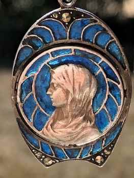 Antique Silver plique--jour Religious medallion