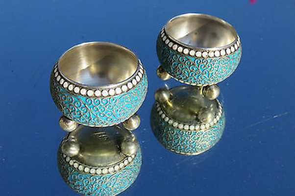 Silver cloisonn salt cellars, Klingert 1893