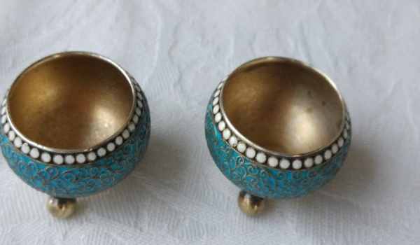 Close up of vermeil silver inside bowls