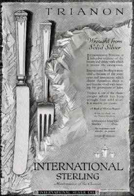 International Silver advertisement of the Trianon sterling flatware pattern
