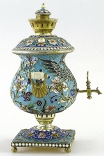 miniature silver samovar with cloisonn decoration