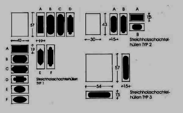 Russian matchbox holders: measures in mm