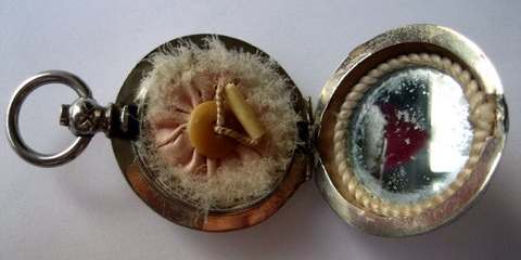 powder puff box in the shape of a pocket watch (possibly French)