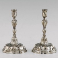 pair of candlesticks attributed to the workshop of Mantua's silversmith Domenico Strada bearing the 'three marks'