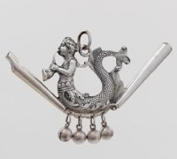 A baby rattle exhibited in Corals and Bells at the Zilvermuseum Sterckshof Provincie Antwerpen