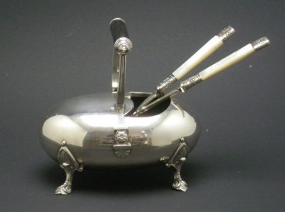 silverplate spoonwarmer: William Hutton & Sons, Sheffield about 1849 (MP Mark)