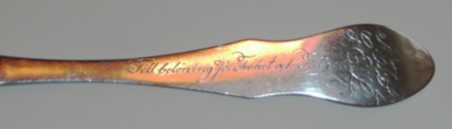 Spoon of rococo violin style with engraving  and initials