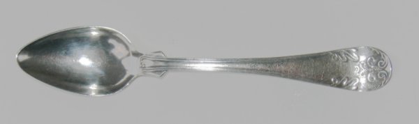 Rococo style tea spoon known as French pattern, an early example, south Sweden 1853
