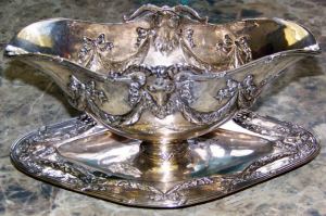 silver gravy boat with rams head