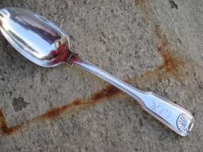 fiddle thread and shell  pattern dessert spoon, marked Khecheong, Canton, 1840/70