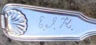 fiddle thread and shell  pattern dessert spoon, marked Khecheong, Canton, 1840/70