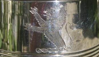 silver mug, Yates family crest