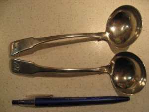 silver sauce ladles of unknown origin