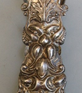 Austrian antique silver sugar tongs with masks and floral motifs hallmarks