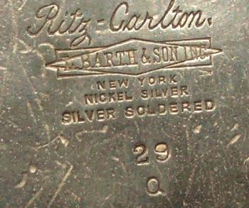 Barth & Son, Ritz Carlton silverplate: hallmark