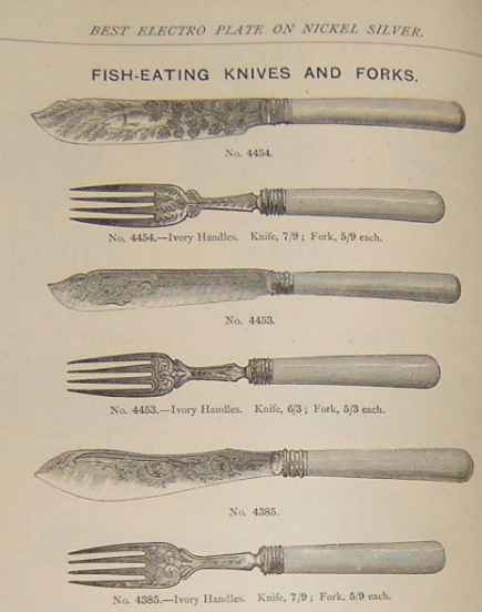 FISH EATING KNIVERS AND FORKS from 1878 Atkin Brothers catalog