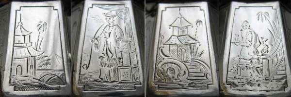 chinoiseries engraved on the faceted body
