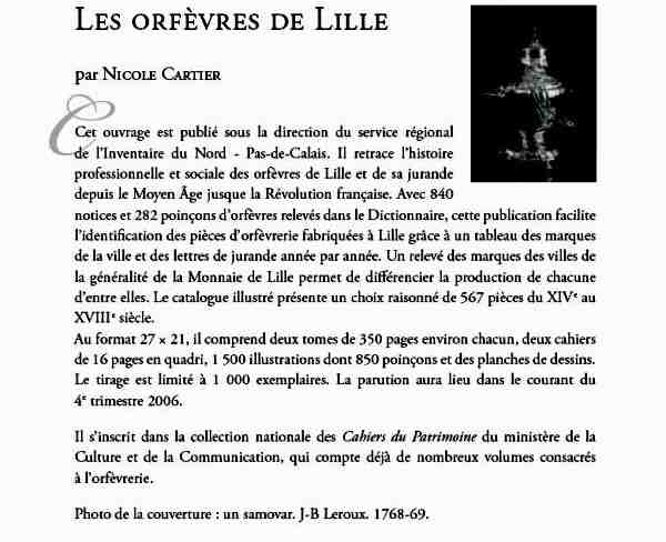Les orfvres de Lille: a new book