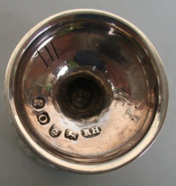 silver pepper castor: hallmarks on the bottom