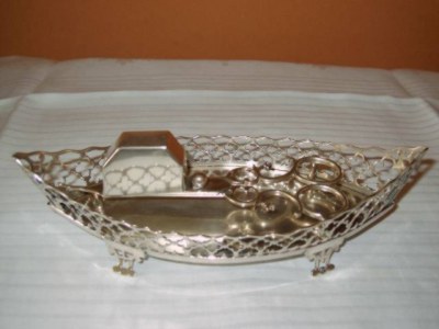 Portuguese silver snuffer and tray