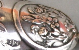 Italian antique silver baby rattle: maker hallmark '3 VC' (VC= town of Vercelli)