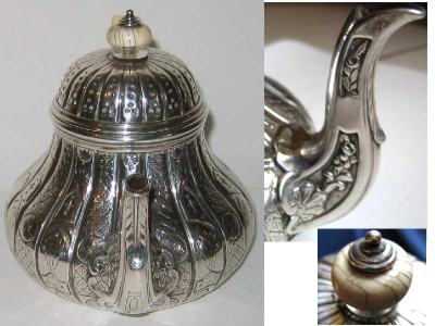 silver teapot: London 1856