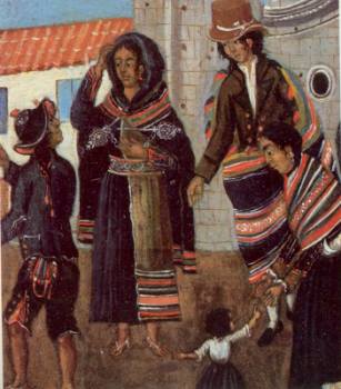 woman with shawl and potos - oil painting - 1830 (detail)