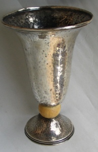 trumpet silver vase with ivory ring