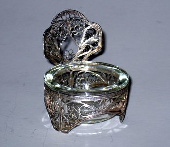 The Soviet one-of-a-kind salt chair response to an old Russian tradition, silver plated filigree chair with glass bowl