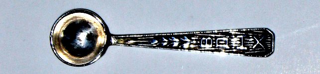 Salt spoon from Moscow Jewellery and Watch Factory, 1950-s with the letters (in Latin spelling) V D N CH