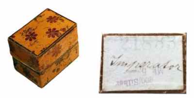 thimble's  plain box with a stock number, the price and the name of the boat